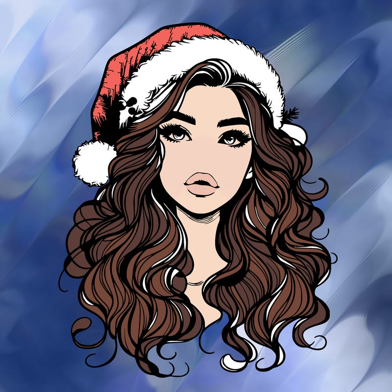 realistic christmas girl with wavy hair and lips