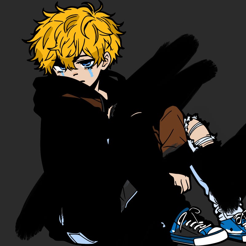 a male hoddie ripped jeans messy hair anime