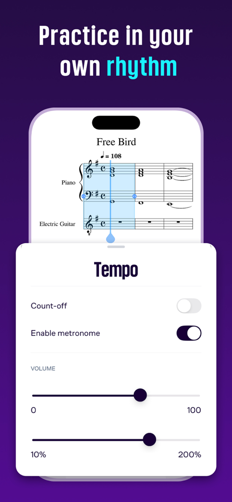 MuseScore: sheet music - MuseScore app interface showing tempo and metronome settings for sheet music practice
