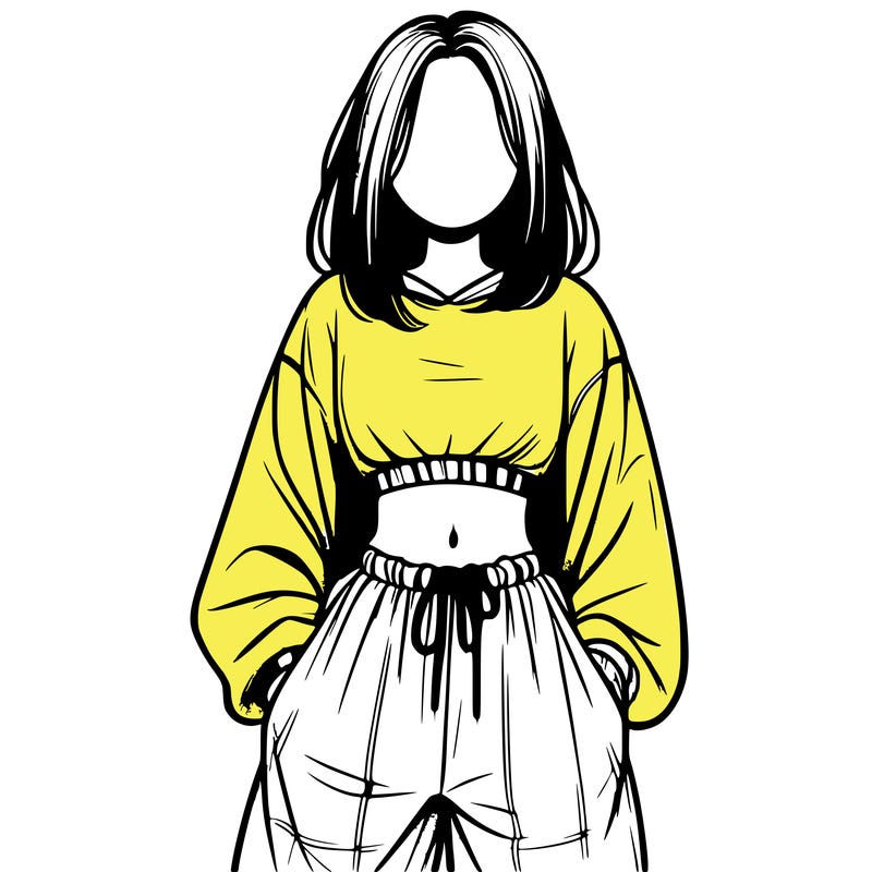 realistic girl faceless with baggy pants and a crop top