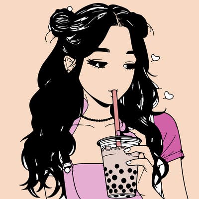 aesthetic realistic girl with boba