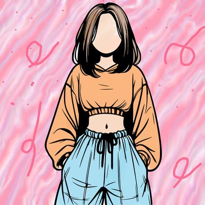 realistic girl faceless with baggy pants and a crop top