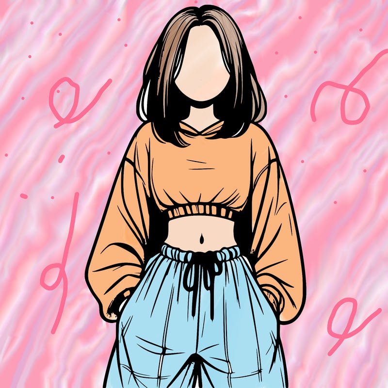 realistic girl faceless with baggy pants and a crop top
