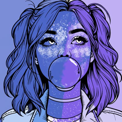 realististic girl blowing bubble -gum