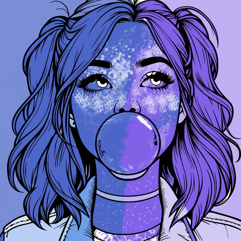 realististic girl blowing bubble -gum