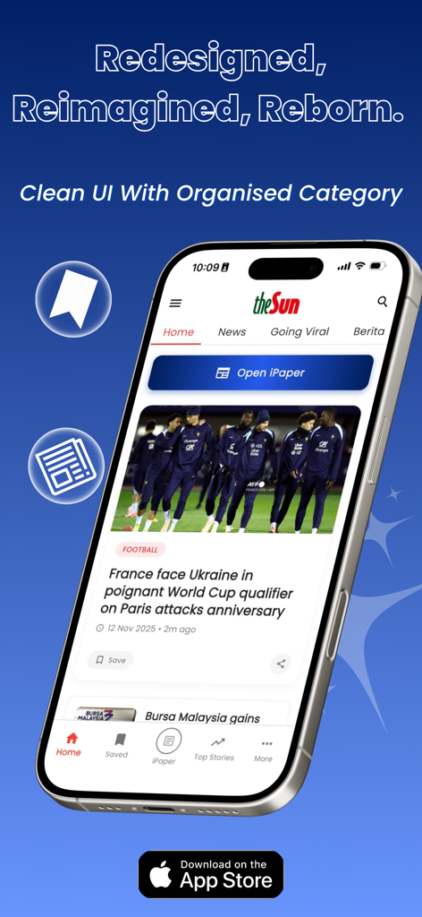 The Sun Malaysia - The Sun Malaysia app interface showing a news feed on a smartphone with a clean and organized design