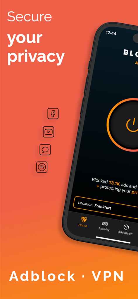 Ad Blocker VPN & DNS – Blokada - Blokada app interface showing privacy protection and system wide ad blocking features
