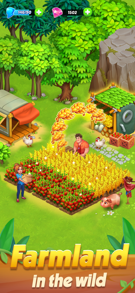 Horizon Island: Farm Adventure - Lara y Karl cosechando trigo y tomates en una granja de isla tropical en Horizon Island Farm Adventure