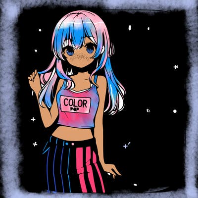 anime girl with tank top that says colorpop and elegant pants one girl