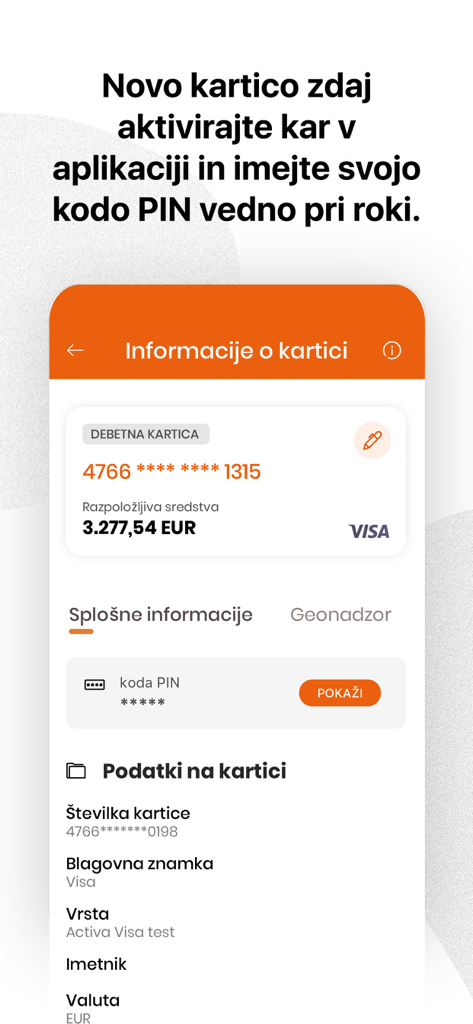 INTESA SANPAOLO BANK MOBILE - Schermata dell'app mobile Intesa Sanpaolo Bank che visualizza le informazioni sulla carta di debito e il saldo del conto