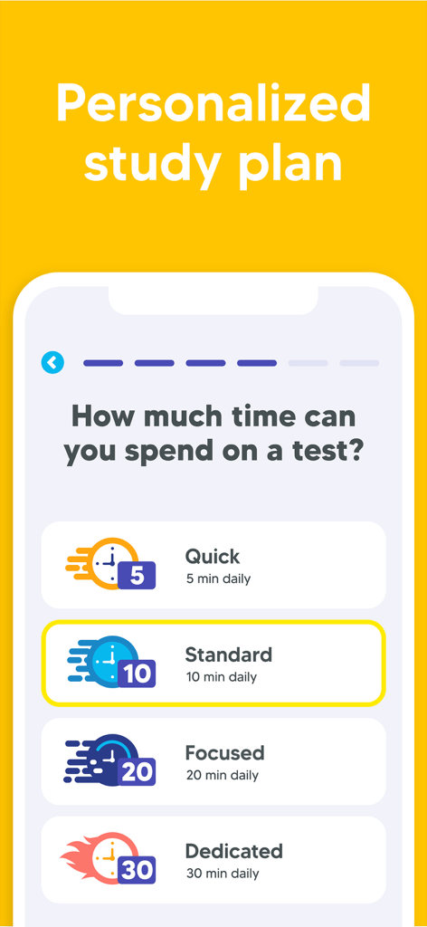 ABA Exam Prep & BCBA Test 2025 - Pantalla de plan de estudio personalizado con opciones de tiempo de estudio diario para la preparación del examen ABA