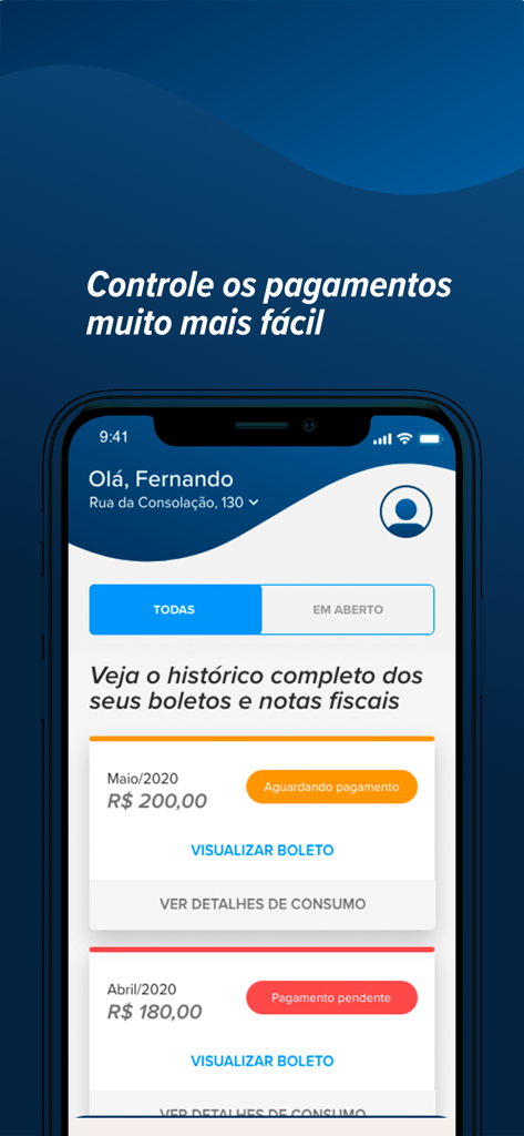 Grupo Consigaz - Screenshot of the Grupo Consigaz app interface displaying a list of gas bills with payment statuses and history