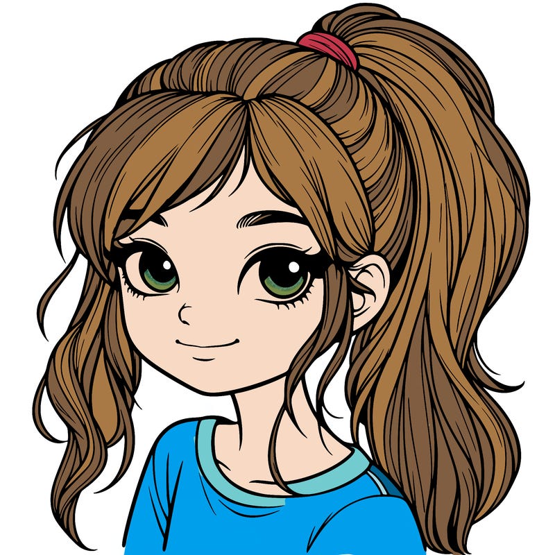 realistic girl with ponytail