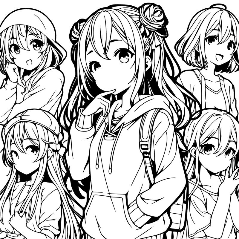 realistic anime girl with friends