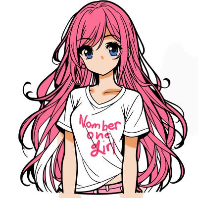 an anime girl with long hair and t-shirt and jeans on