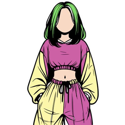 realistic girl faceless with baggy pants and a crop top