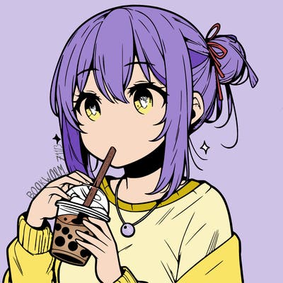 manga character drinking boba