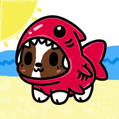 cute dog wearing a shark costume