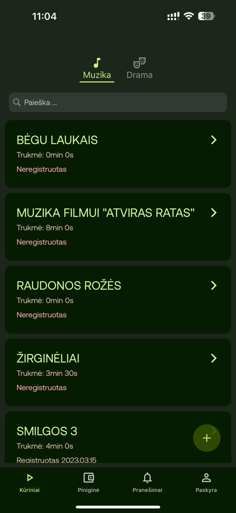 List of musical and dramatic works with registration status in the Latga mobile app