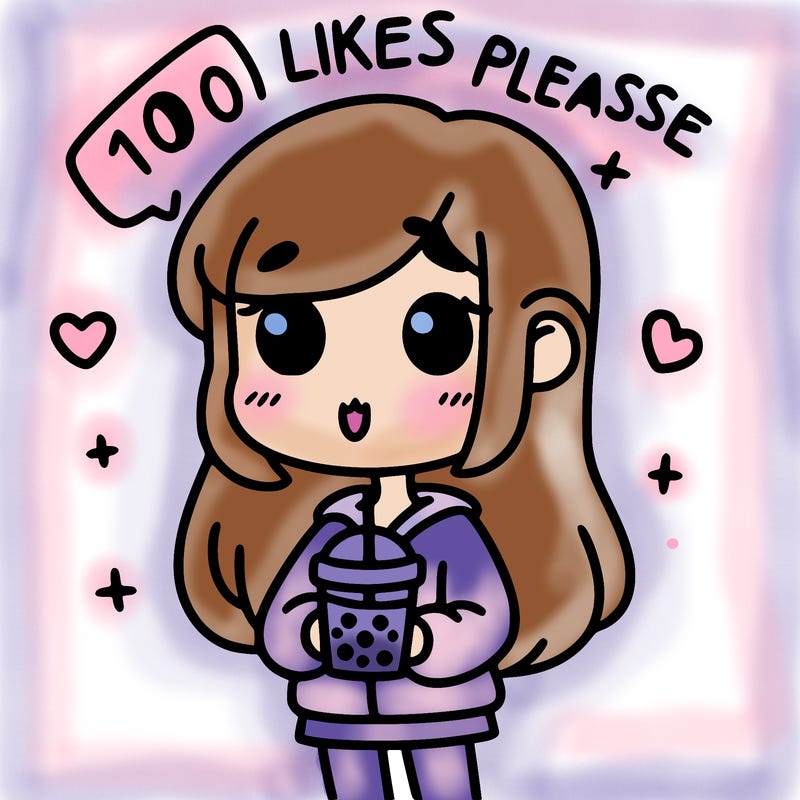 girl holding boba while saying 100 likes please