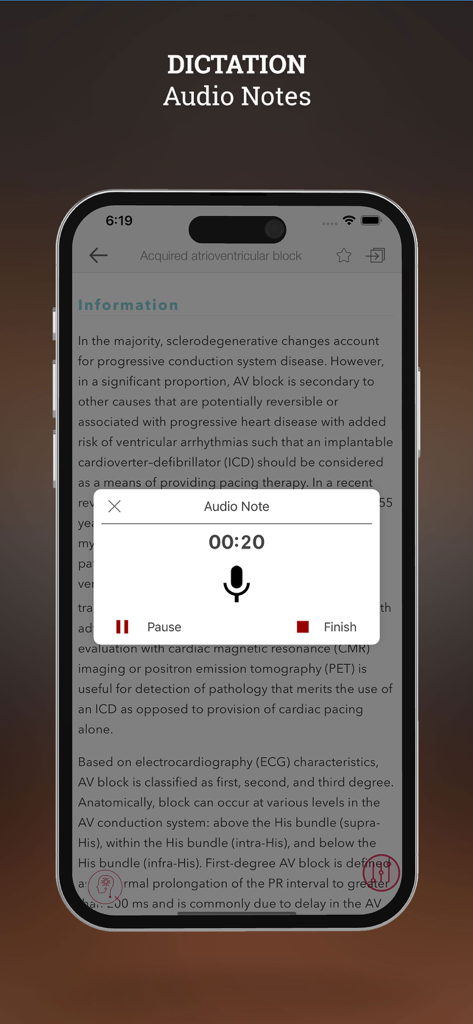 Cardiac Pacing and ICDs - Aplicativo Estimulação Cardíaca e CDsI mostrando o recurso de anotações de áudio e ditado