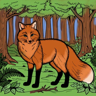 a realistic fox in the forest.