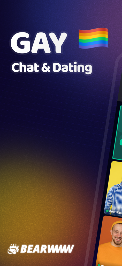 BEARWWW gay chat and dating app splash screen with rainbow flag