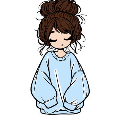 girl with baggy sweatshirt and messy bun