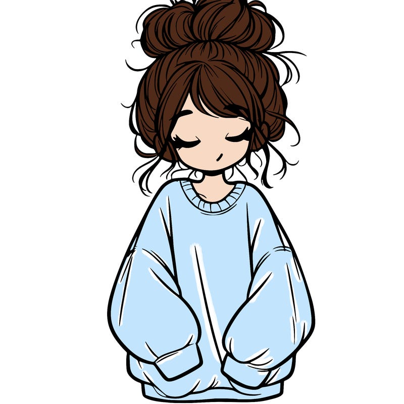 girl with baggy sweatshirt and messy bun