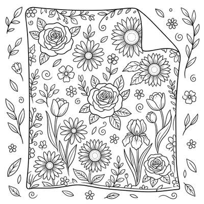 Explore a delightful array of flowers on this cozy blanket coloring page, perfectly designed for kids. Little artists will love bringing roses, sunflowers, and tulips to life with their favorite colors.