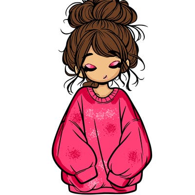 girl with baggy sweatshirt and messy bun