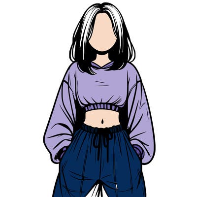 realistic girl faceless with baggy pants and a crop top
