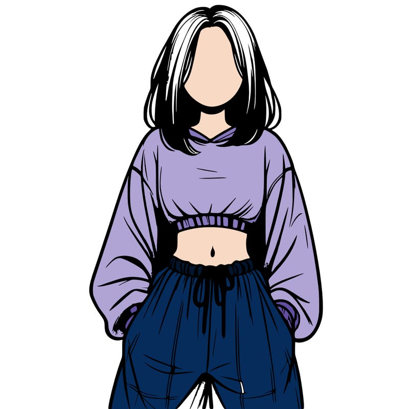 realistic girl faceless with baggy pants and a crop top