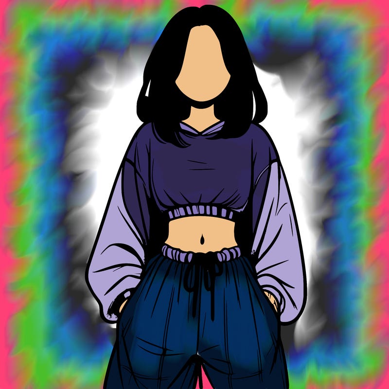 realistic girl faceless with baggy pants and a crop top