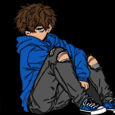 a male hoddie ripped jeans messy hair anime