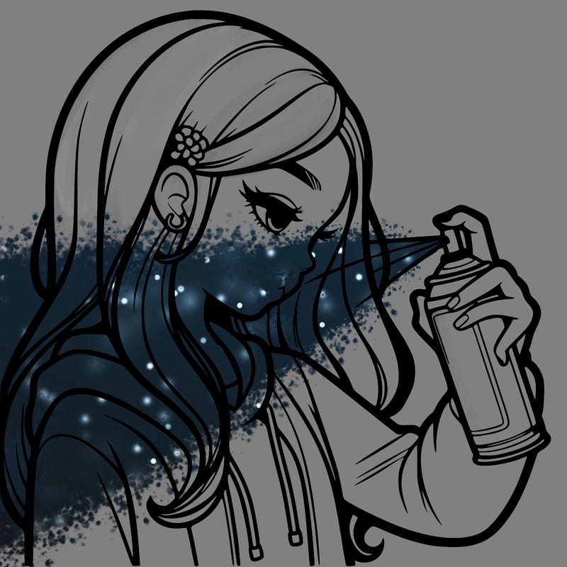 a realistic girl spray painting