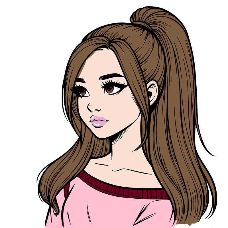 realistic girl with a high ponytail