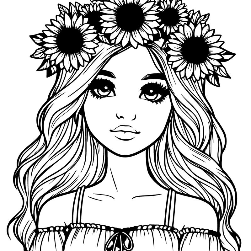 realistic girl with sunflower crown
