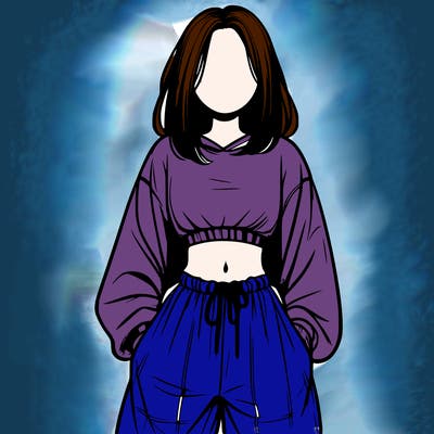 realistic girl faceless with baggy pants and a crop top