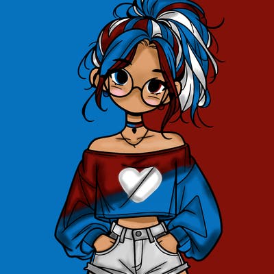 girl with a messy ponytail glasses a baggy crop top and jean shorts