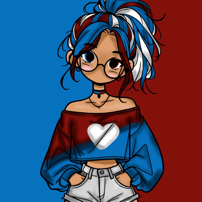 girl with a messy ponytail glasses a baggy crop top and jean shorts