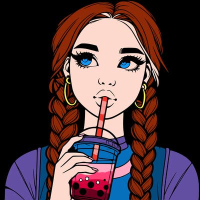 realistic girl with braided hair drinking boba
