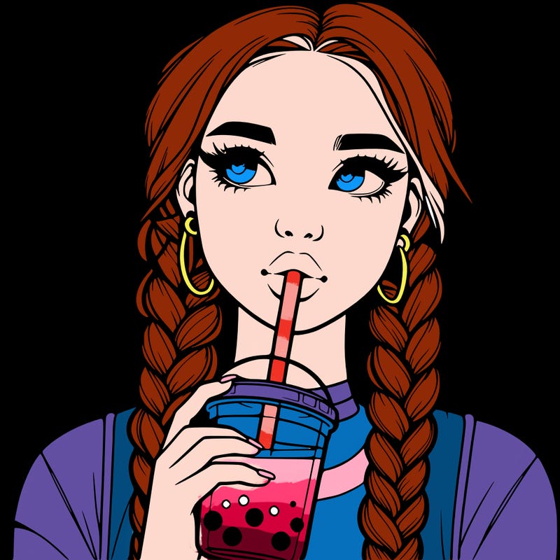 realistic girl with braided hair drinking boba
