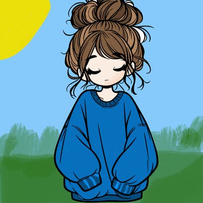 girl with baggy sweatshirt and messy bun