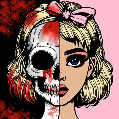 realistic girl with half skull mask