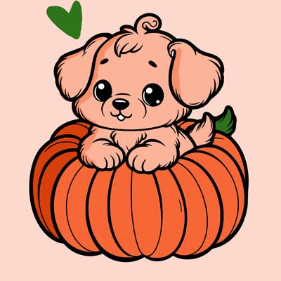 cute little puppy in a pumpkin