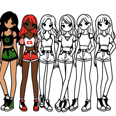 a group of girls wearing crop tops and shorts