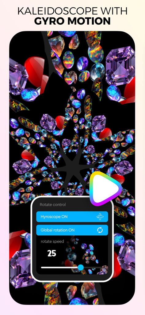 Kaleidoscope of Emotions - Interfaccia caleidoscopica digitale con cristalli colorati e impostazioni di movimento del giroscopio