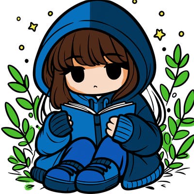 girl in oversized hoodie reading a book