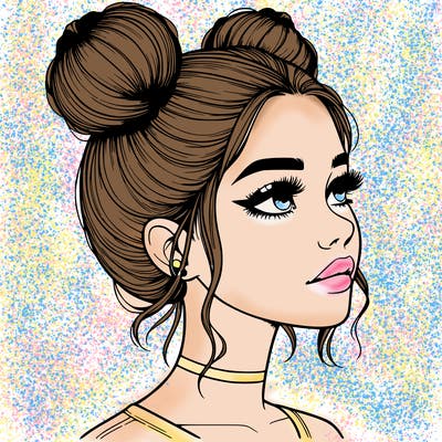 realistic girl with buns on the top of her head